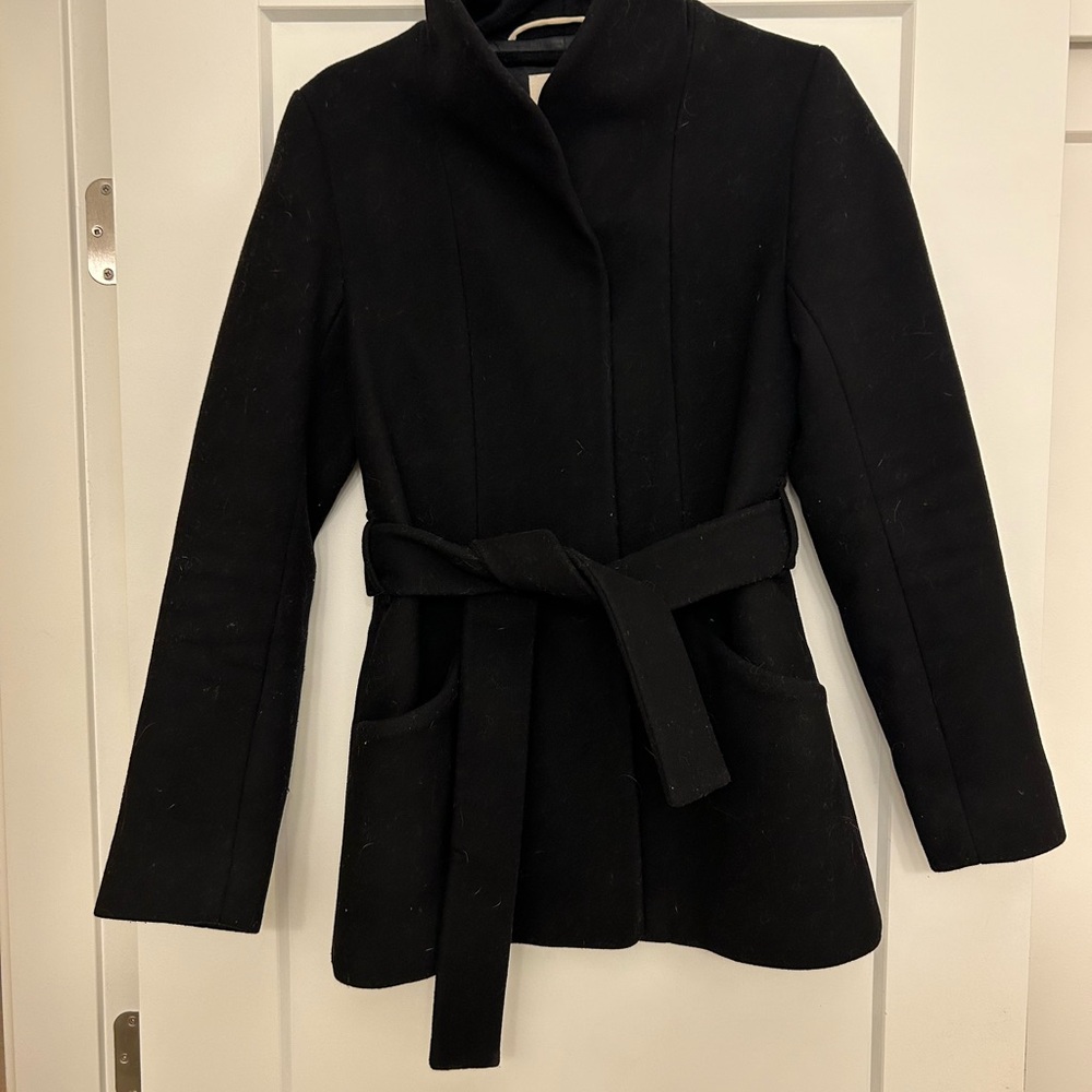 Wilfred Black Belted Wool Pea Coat